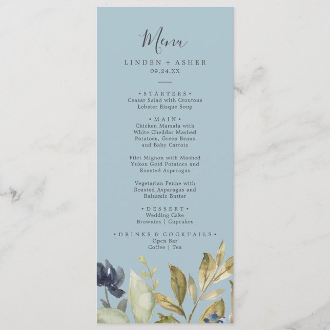 Autumn Greenery | Slate Wedding Dinner Menu (Front)
