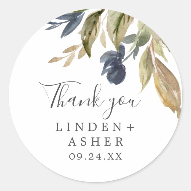 Autumn Greenery Thank You Wedding Favor Sticker (Front)