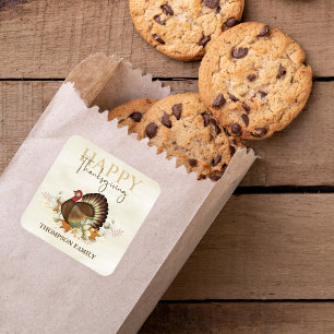 Autumn Greenery Watercolor Foliage Thanksgiving Square Sticker