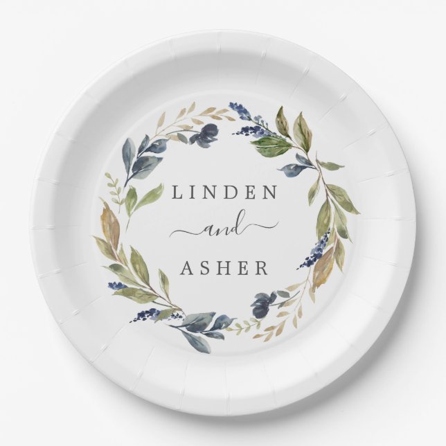 Autumn Greenery Wedding Cake Paper Plates (Front)