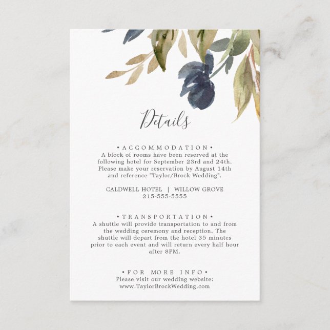 Autumn Greenery Wedding Details Enclosure Card (Front)