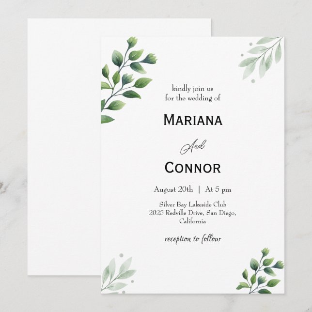 Autumn Greenery Wedding Invitation (Front/Back)