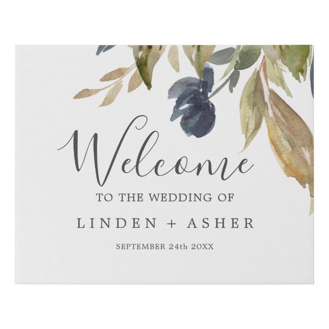 Autumn Greenery Wedding Welcome Faux Canvas Print (Front)