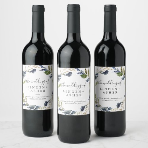 Autumn Greenery Wedding Wine Label