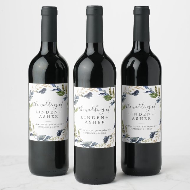 Autumn Greenery Wedding Wine Label (Bottles)