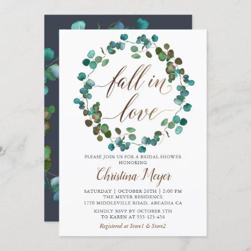 Autumn Greenery Wreath Fall in Love Bridal Shower Invitation