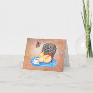 Autumn Greeting Cat and Monarch Butterfly Serene  Card