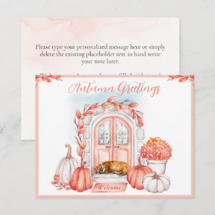 Autumn Greetings, Cat on Doorstep, Pumpkins Card