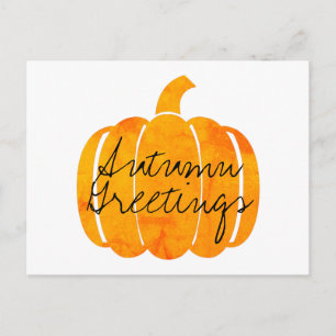 Autumn Greetings Customizable Orange Pumpkin Postcard