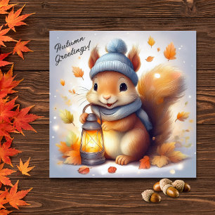 Autumn Greetings Cute Red Squirrel Card