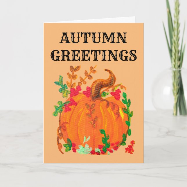 Autumn Greetings Pretty Pumpkin by BabeMonetArt Thank You Card (Front)