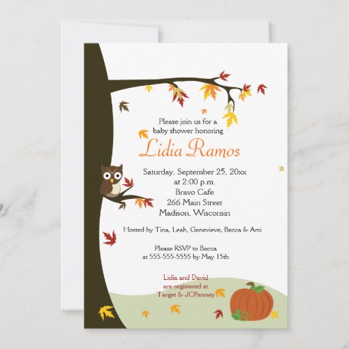 Autumn Halloween 5x7 Baby Shower Invite
