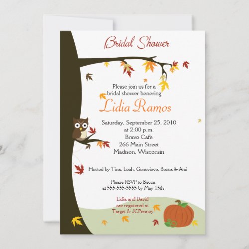 Autumn Halloween 5x7 Bridal Shower Invite