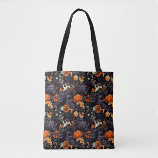 Autumn Halloween Floral Pattern Tote Bag