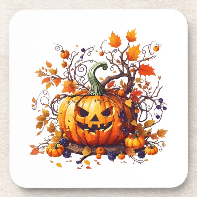autumn Halloween funny pumpkin Beverage Coaster (Front)