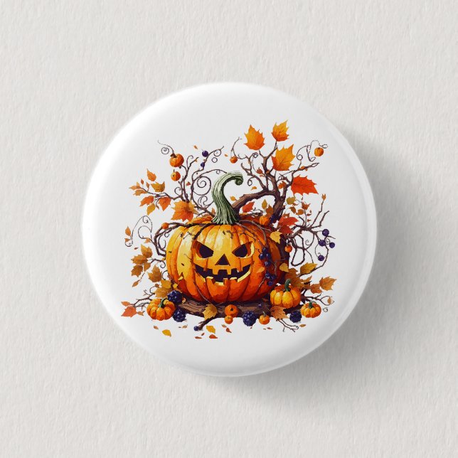 autumn Halloween funny pumpkin Button (Front)