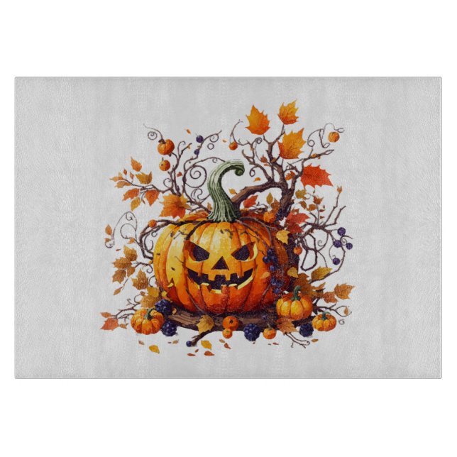 autumn Halloween funny pumpkin Cutting Board (Front)