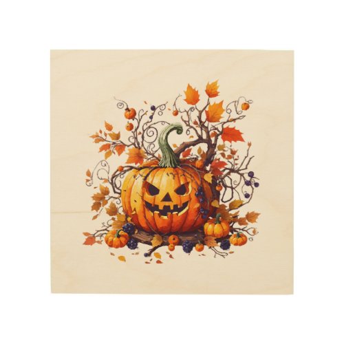 autumn Halloween funny pumpkin Wood Wall Art