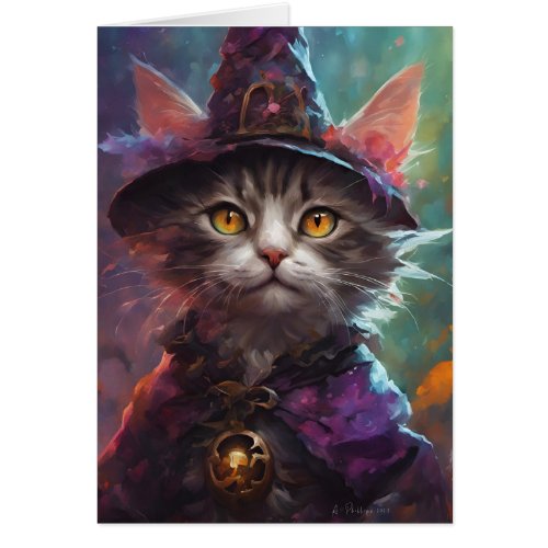 Autumn Halloween Kitten in a Witch Costume