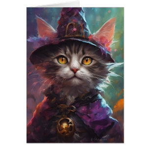 Autumn Halloween Kitten in a Witch Costume Cards