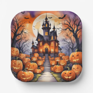 Autumn Halloween Modern Pumpkin Collection Paper Plates