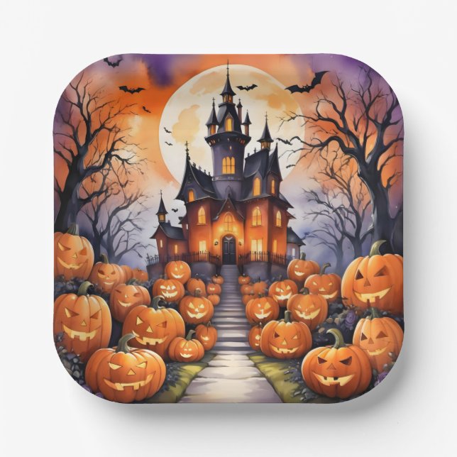 Autumn Halloween Modern Pumpkin Collection Paper Plates (Front)