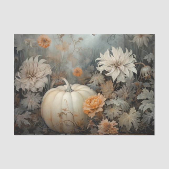 Autumn Halloween Pumpkin with Flowers Decoupage Tissue Paper (Front)