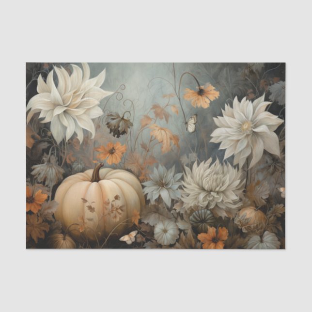 Autumn Halloween Pumpkin with Flowers Decoupage Tissue Paper (Front)