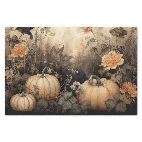 Autumn Halloween Pumpkin with Flowers Decoupage Tissue Paper