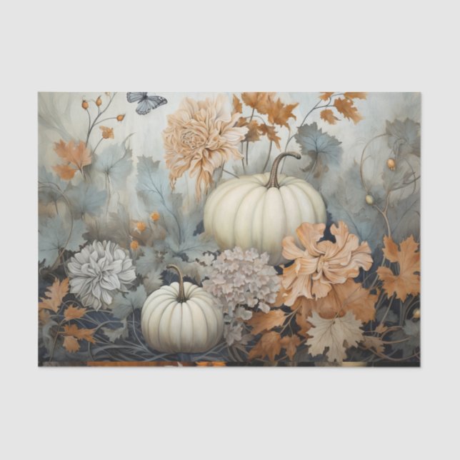 Autumn Halloween Pumpkin with Flowers Decoupage Tissue Paper (Front)