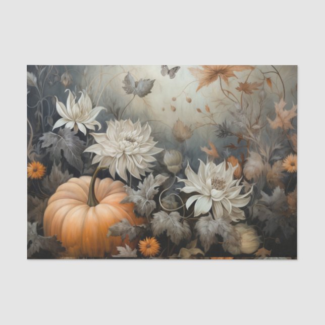 Autumn Halloween Pumpkin with Flowers Decoupage Tissue Paper (Front)