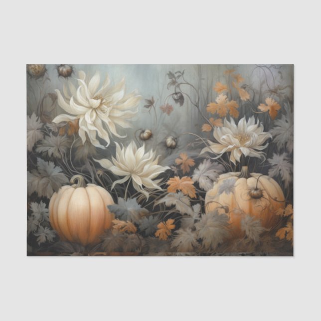 Autumn Halloween Pumpkin with Flowers Decoupage Tissue Paper (Front)