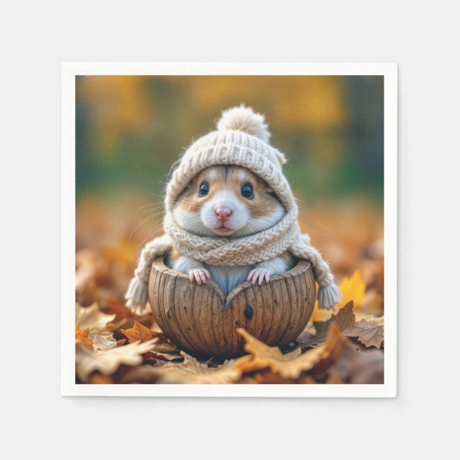Autumn Hamster In a Walnut Shell Napkins (Front)