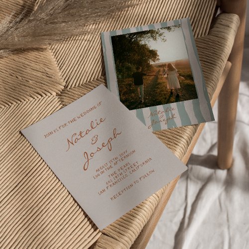 Autumn Hand Written Pinstripes Photo Wedding Invitation