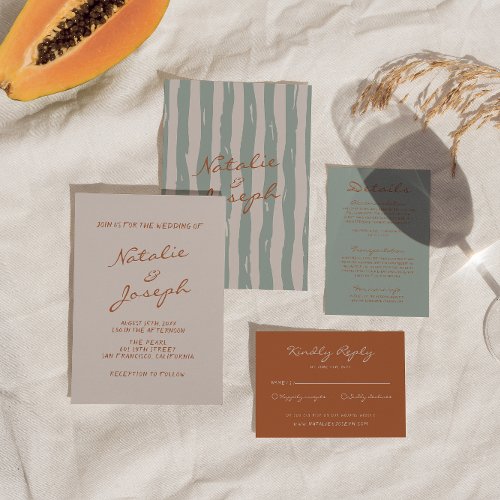 Autumn Hand Written Pinstripes Whimsical Wedding Invitation