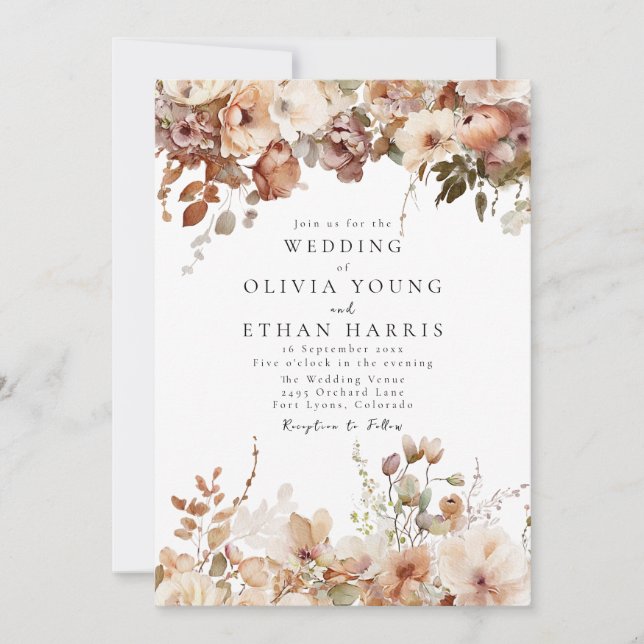 Autumn Hanging Florals Invitation (Front)