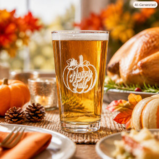 Autumn Happy Fall Pumpkin Etched Thanksgiving Pint Glass