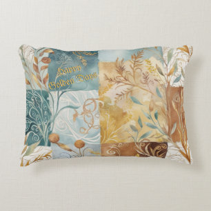 Autumn Happy Golden Days Abstract Brown Hues Text Accent Pillow