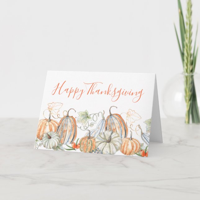 Autumn Happy Thanksgiving Watercolor Pumpkins Card (Front)