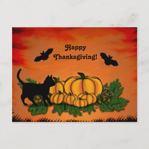 Autumn  Happy Thanksgiving With Bat and Black Cat Postcard