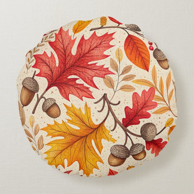 Autumn Harmony: A Colorful Fall Pattern Round Pillow (Back)