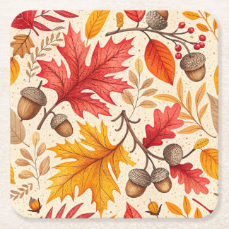 Autumn Harmony: A Colorful Fall Pattern Square Paper Coaster