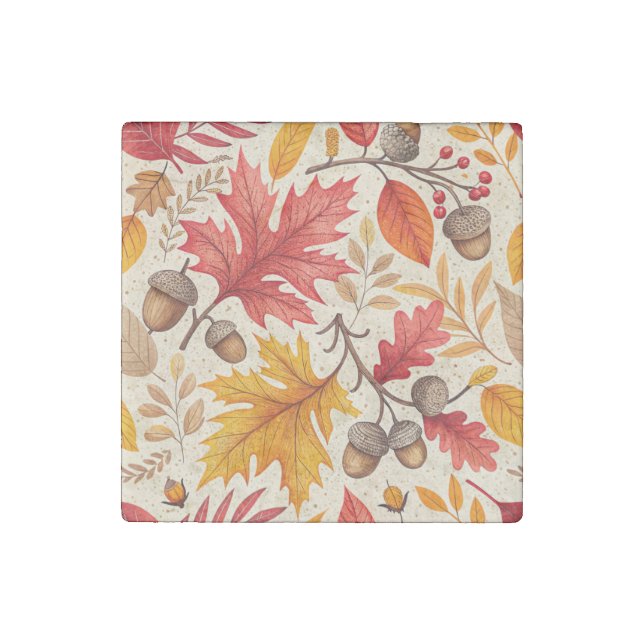 Autumn Harmony: A Colorful Fall Pattern Stone Magnet (Front)