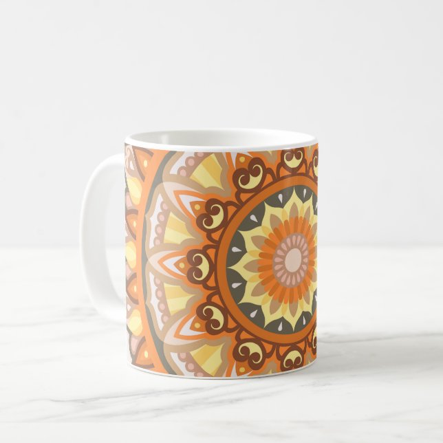 Autumn Harmony Mandala Cozy Fall Leaves Pattern Coffee Mug (Front Left)