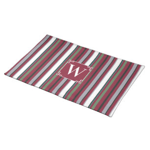 Autumn Harmony Stripes – Burgundy, Green, and Gray Cloth Placemat