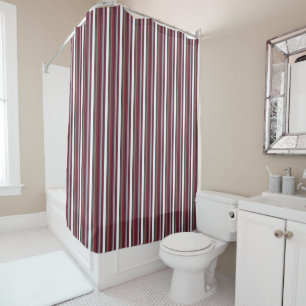 Autumn Harmony Stripes – Burgundy, Green, and Gray Shower Curtain