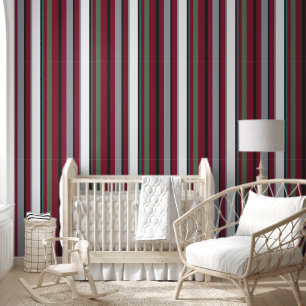 Autumn Harmony Stripes – Burgundy, Green, and Gray Wallpaper