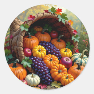 Autumn Harvest and Blessings Cornucopia Classic Round Sticker