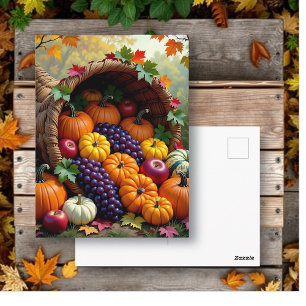 Autumn Harvest and Blessings Cornucopia Postcard