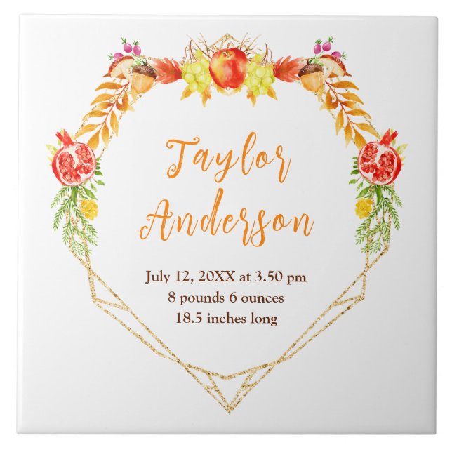 Autumn Harvest Baby Birth Stats Ceramic Tile (Front)